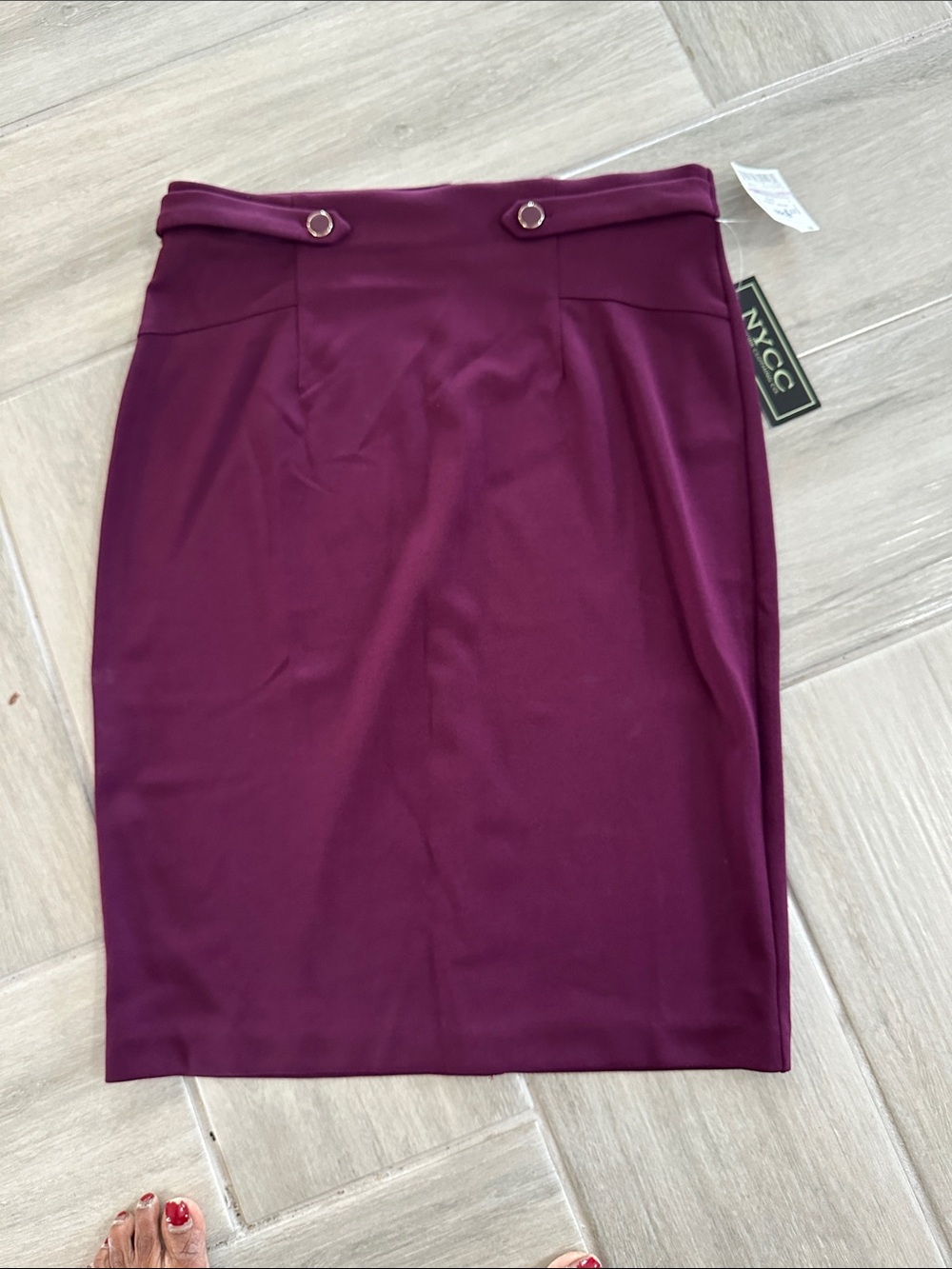 New York & Company Wine Pencil Skirt with Button Trim